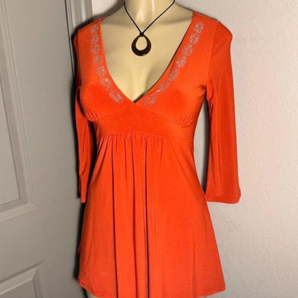 RED Vintage Lipstick brand top/dress with bedazzle pattern neckline